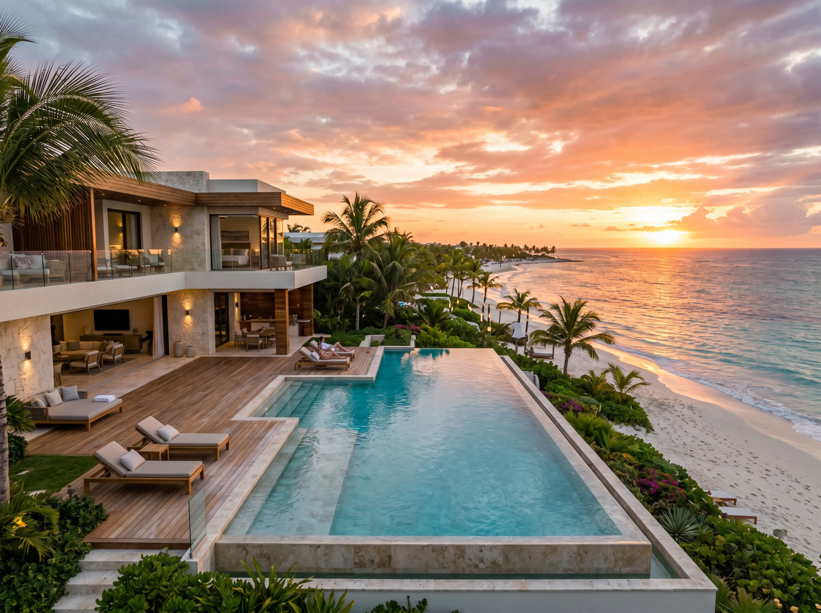 Luxury beachfront villa in Cap Cana with infinity pool and ocean sunset view