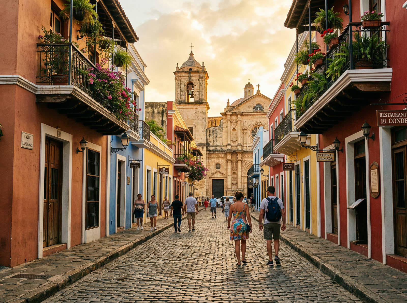 Cobblestone streets of the UNESCO World Heritage colonial zone in Santo Domingo