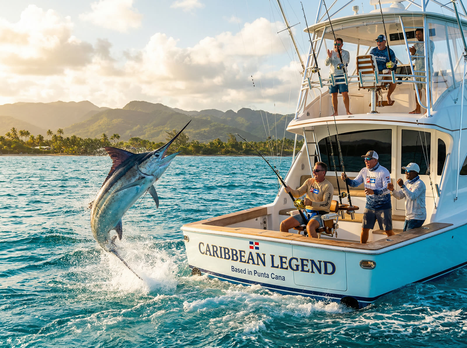 Sport fishing boat with marlin catch in the Caribbean Sea Dominican Republic