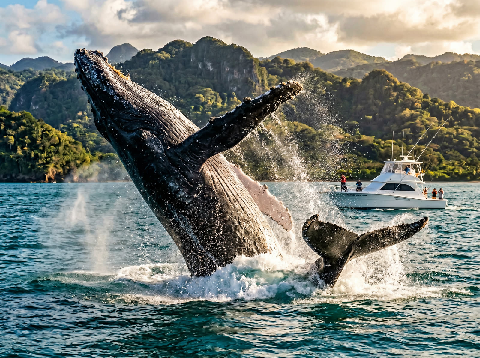 Atlantic humpback whale breaching in Caribbean waters off the Dominican Republic