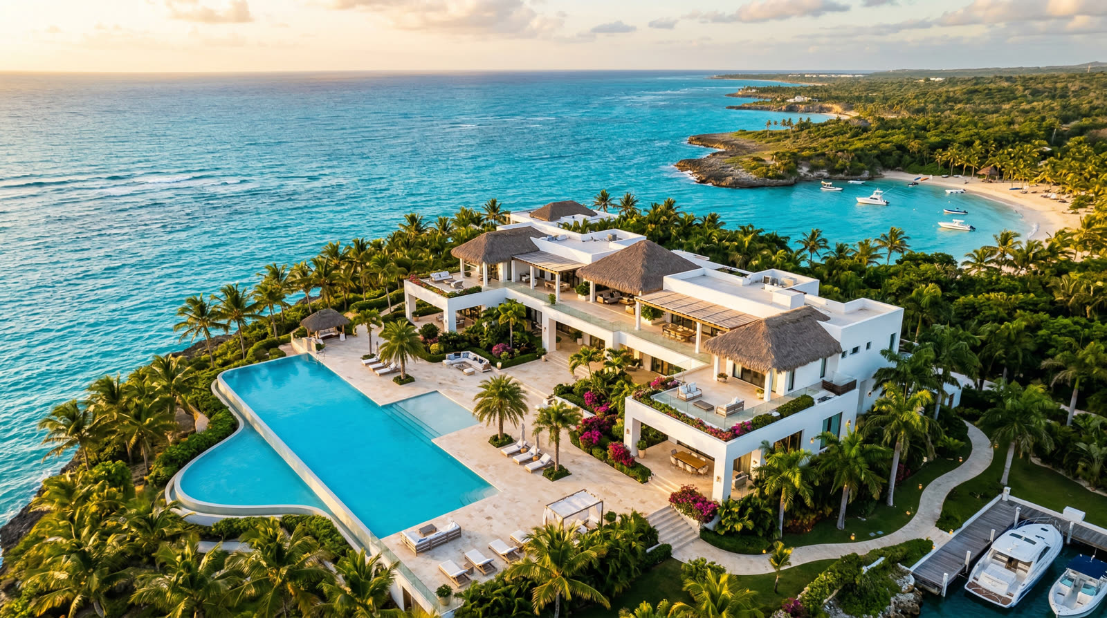 Luxury villa with infinity pool overlooking the Caribbean Sea in the Dominican Republic
