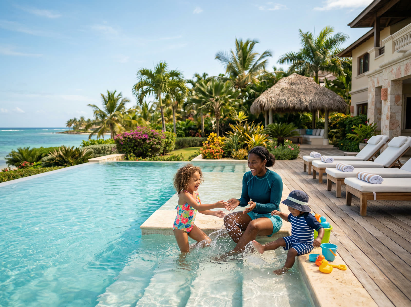 Professional nanny providing attentive childcare at a luxury Dominican Republic villa
