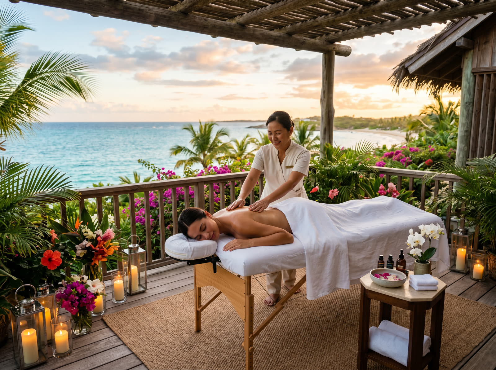 In-villa massage with ocean view — luxury spa service in the Dominican Republic